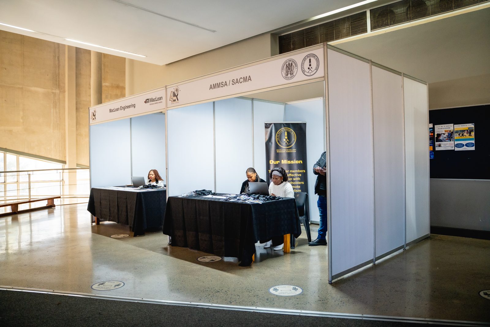 Exhibition stands lining the concourse at Wits University